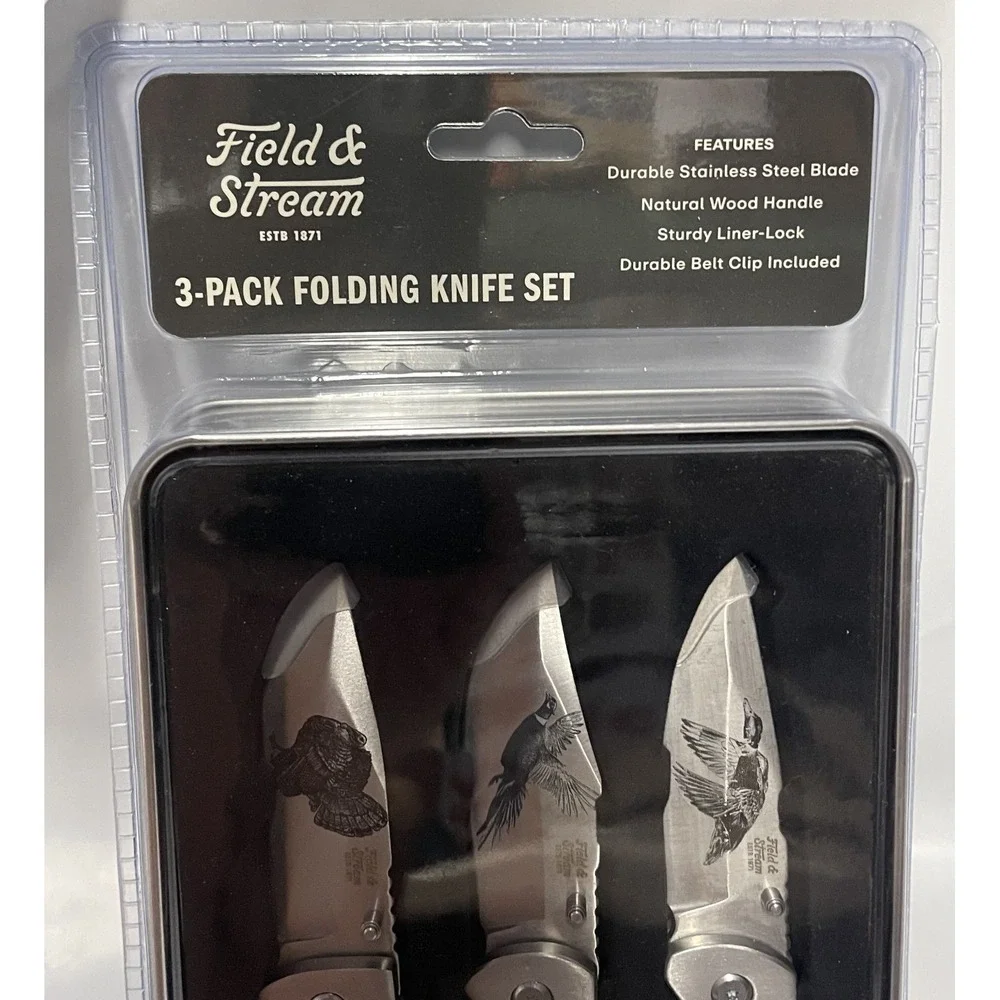 FIELD AND STREAM RACING THE‎ GREYHOUNDS BIRD 3 KNIFE SET WOOD HANDLES
